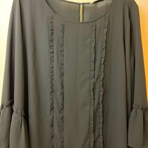 LOFT Black Ruffle 3/4 Sleeve Top